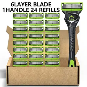 6-layer Men'S Razor, with a Skin Protection System , Green Safe Razor, for Daily Use, Tool Reusable And Easy to Clean, Classic Men'S Manual Shaving Set