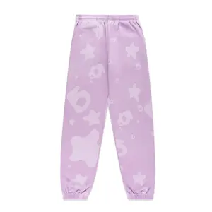 Sp5der Authentic Beluga V2 Men's Ankle Length Jogger Pants - Unisex Fit, Acai Purple, Pink Star Print, Elastic Waistband, Brand New, Ready to Ship