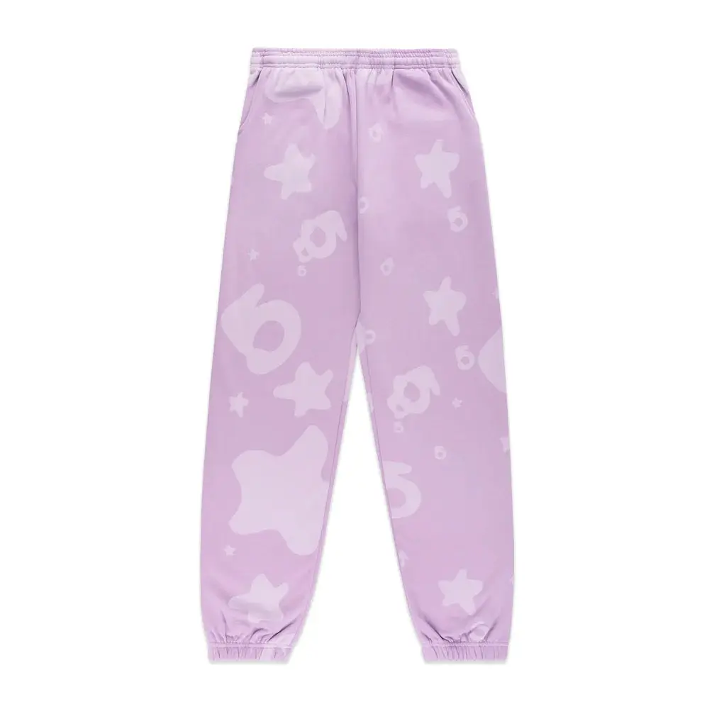 Sp5der Men's Beluga V2 Jogger Pants with Star Print - Acai Purple, Ankle-Length Unisex Fit, 100% Authentic, Elastic Waist, Authenticity Guaranteed, Normal Type