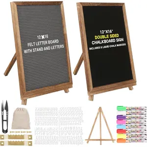 12x16 inch Double Sided Chalkboard and Felt Letter Board with Stand - Reversible Wooden Frame Easel for Menu, Announcements, , Office, Cafe, Restaurant Decor