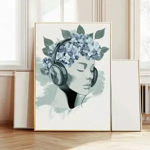 Blue Hydrangea Printable Wall Art, Large Size Downloadable Poster, Teal Pastel Feminine Art Print, Music Lover Bedroom Home Decoration