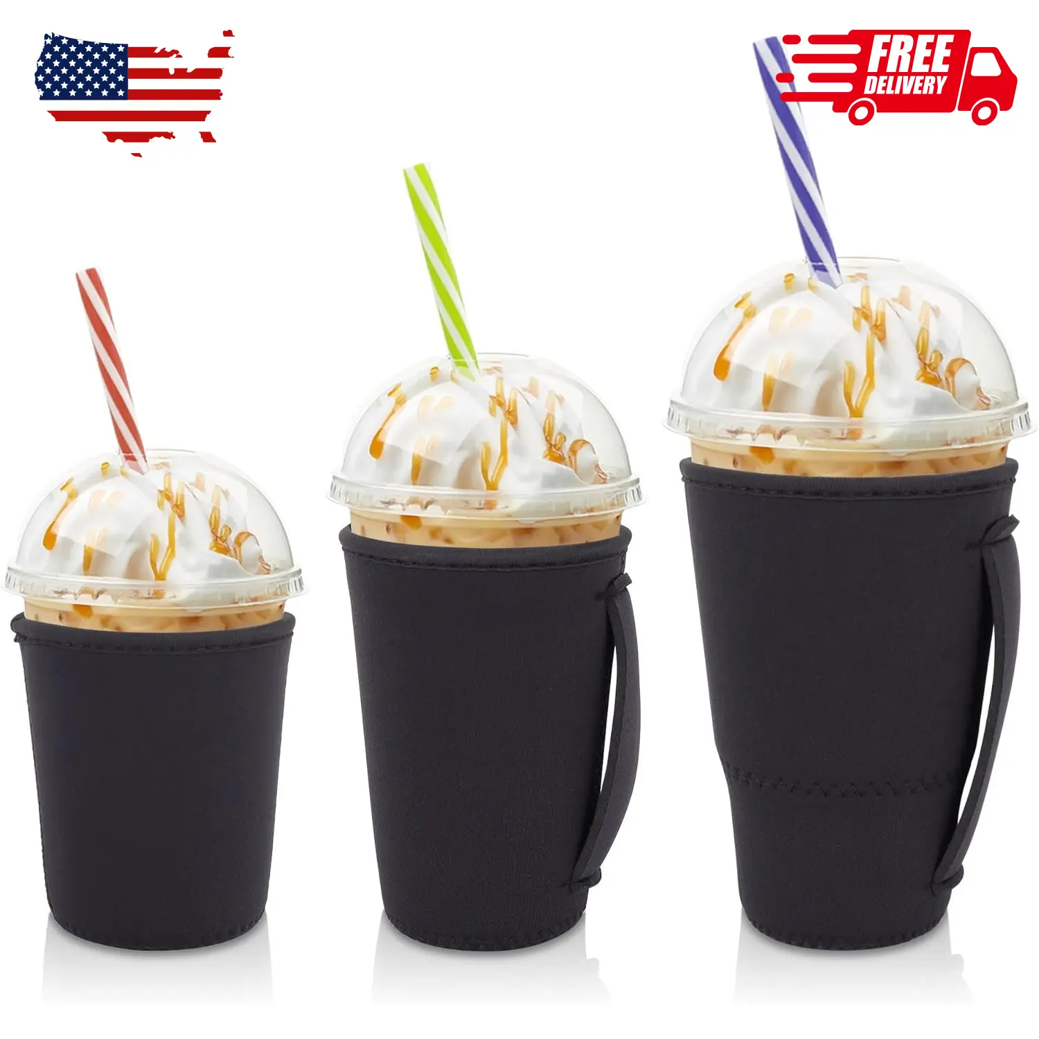 Iced Coffee Sleeve Insulator Sleeves for Cold Drinks Beverages, 3 Pack
