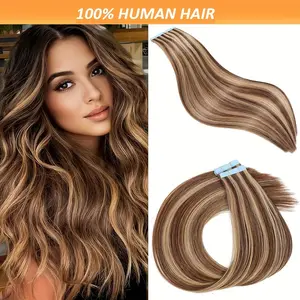2025 Hot Luxurious Tape-In Hair Extensions for Women - Chocolate Brown to Blonde Highlights, 18-26 Inches, # 4/27