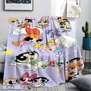 The Powerpuff Girls (16)Soft and Comfortable Flannel Blanket with Cartoon Design, Machine Washable Seasonal Throw for Home Living Room Napping Camping, Air Conditioner Blanket, Teen Room Holiday Decoration