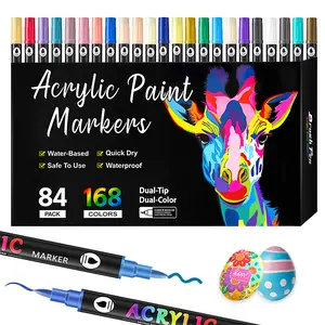 Large Color Set   Acrylic Paint Markers with 84 Dual-Color Brush Tips, Double Tips Acrylic Paint Pens for Rocks, Eggs, Wood, Rock, Canvas, Plastic, Glass, Ceramic
