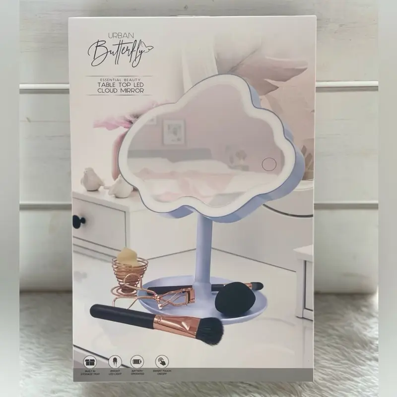 Cloud Shaped Dimmable LED Vanity Mirror - Tabletop, Touch Sensor, Makeup Prep Essential for Beauty Lovers, Modern Glow Home Decor for Bedrooms