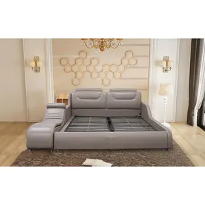 Giamo Leather Bed with Chaise and Storage