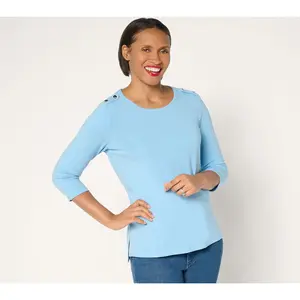 QVC BEAUTIFUL by Lawrence Zarian Women's 3/4-Sleeve Button-Detail Hi-Low Blouse