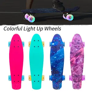 Nattork 22 Inch Beginner Mini Cruiser Skateboard, Light-Up PU Wheels, Fully Assembled, Stable PP Deck, ABEC-7 Bearings, Lightweight Portable, Indoor Outdoor Ride for Kids Youth