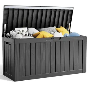 80 Gallon Resin Deck Box, Lockable Patio Outdoor Storage Box for Furniture, Garden Tools and Tools Storage, Waterproof Outside Storage Box - Black