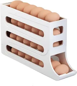 4 Tiers Egg Holder for Fridge， Automatic Egg Rolling Rack, 30 Eggs Storage Rack, Egg Distributor for Refrigerator, Egg Storage Rack for Kitchen (White) Boxes Organiser