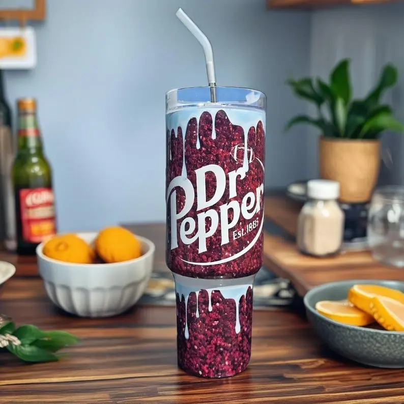Soda Pop 40oz Stainless Steel Tumbler, Vacuum Insulated Travel Mug with Handle & Straw, Double Wall Coffee Cup, Reusable Drinkware, Hot & Cold Beverage Tumbler