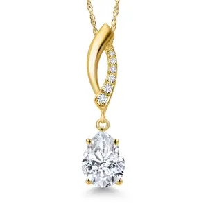 Gem Stone King 10K Yellow Gold 8X6MM Pear Shape Gemstone Birthstone and Lab Grown Diamond Infinity Pendant Necklace for Women | With 18 Inch Chain