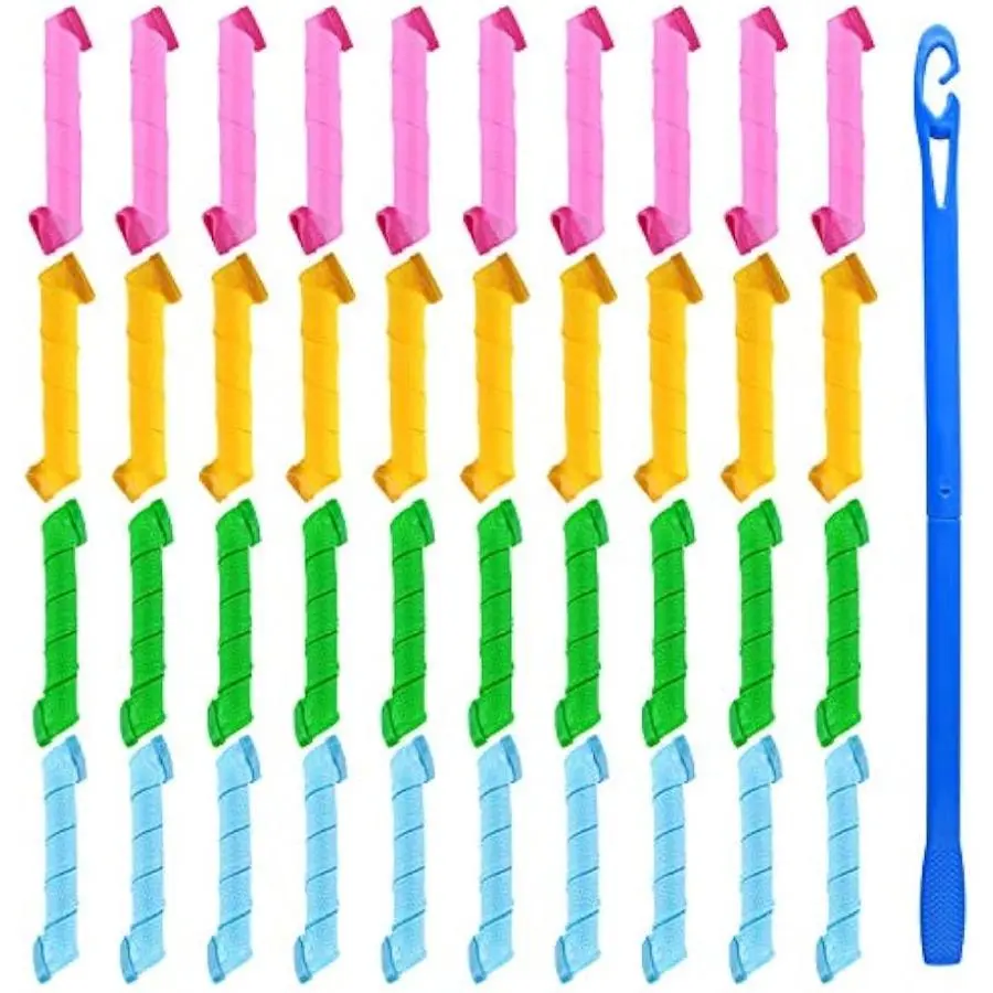 40 Pack Magic Hair Curlers Spiral Curls Styling Hair Rollers Kit Wave Styles No Heat Hair Curler and Styling Hooks for Shortl Hair Lengths, 30cm/ 12inch Haircare Heatless, Valentine's Day gift
