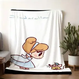 2026 new model printed with patterns Cinderella and Little Mouse Q Style Flannel Blanket, Classic Animation Peripheral Soft Skin-friendly Throw Blanket, Warm Blanket for Napping in Bedroom and Living