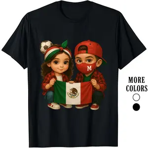 Fashion Designer T-Shirts - Cotton Graphic Tees with Kids Holding Mexico Flag with Soccer Ball Tee,Crewneck,Casual,Ideal for Everyday Wear, Tropical Men's Gifts Unisex