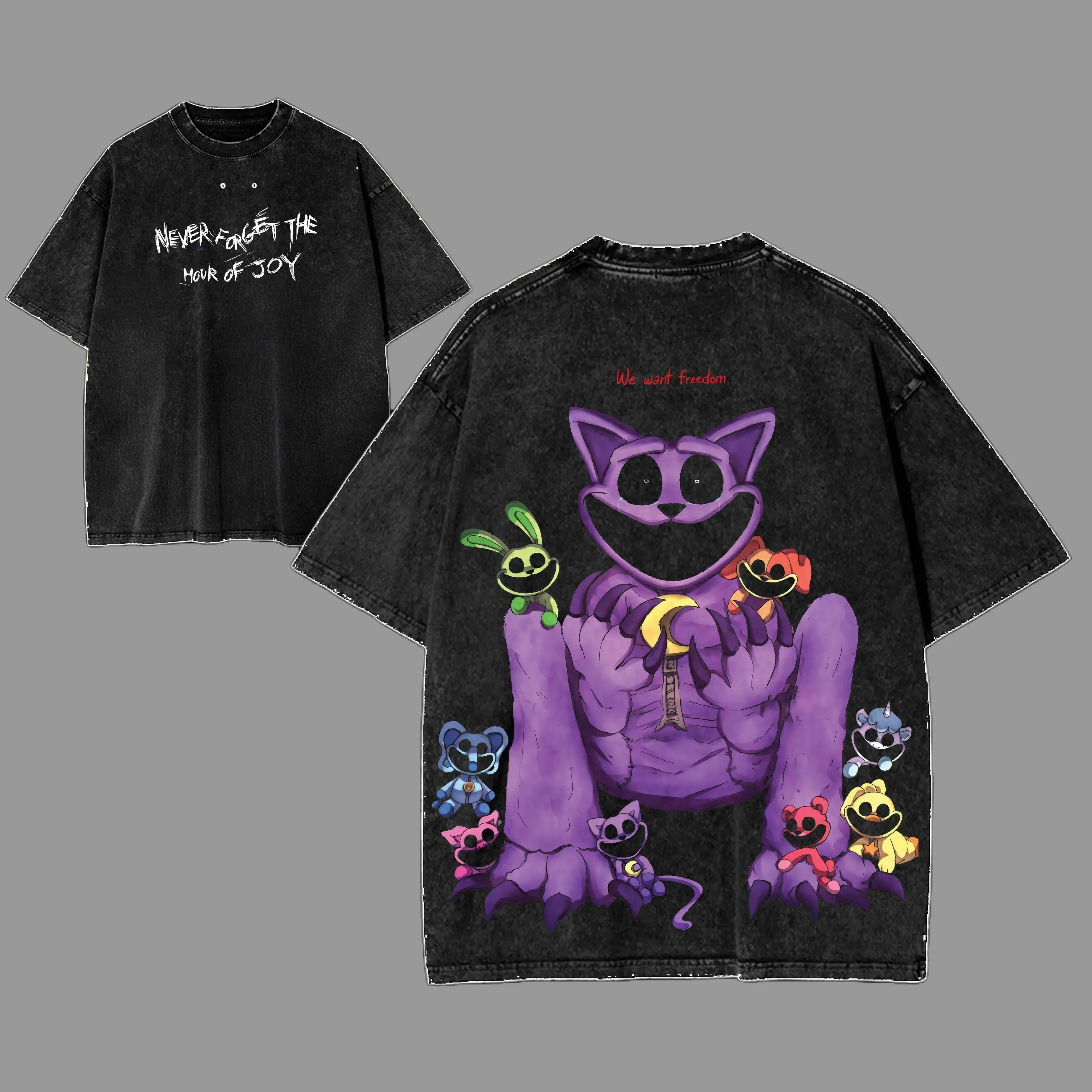 CatNap Poppy Playtime T-Shirt Double Printed Unisex Acid Washed Lightweight Cotton T-Shirt, CatNap Shirt, Indie Horror Game Shirt