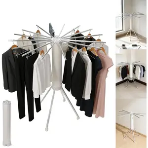 Clothes Drying Rack Foldable, Clothes Drying Rack Drying with wheels with 16 Arms Laundry Drying Rack Saving Collapsible Hanger Tripod Clothes Drying Rack Rack Clothing Balcony Bedroom Apartment