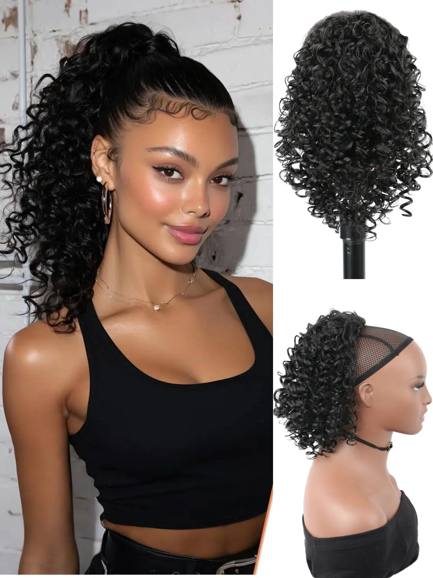 Ponytail Extension 12Inch Loose Wavy Wave Curly Drawstring Ponytail for Women Short Curly Wavy Ponytails Hair Extensions Synthetic Ponytail Hairpieces for Daily Use