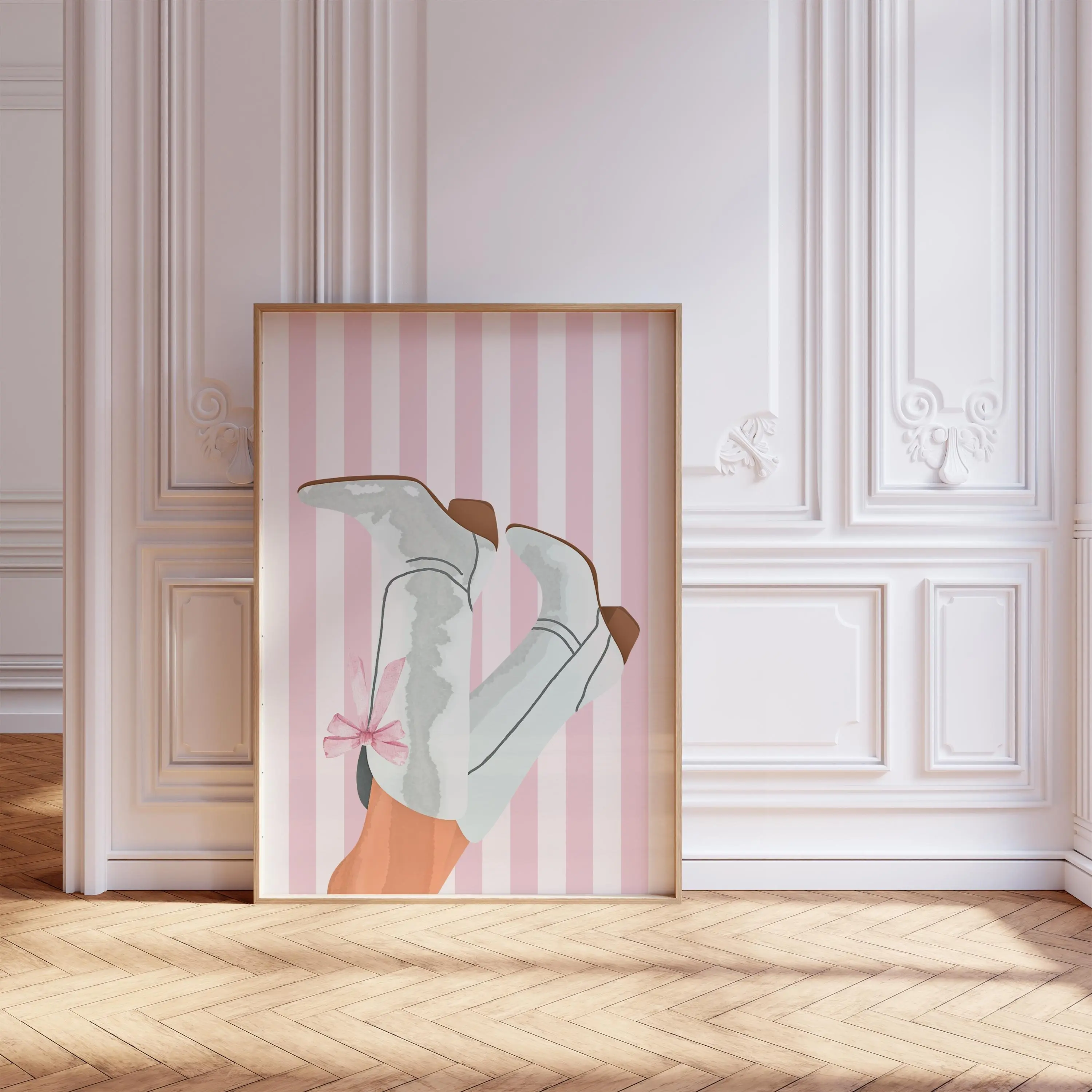Coquette Cowgirl Boots Print Pink Preppy Cowgirl Room Decor Cute Bow Wall Art Trendy Dorm Poster for Girls' Bedroom Country Western Aesthetic Gift Kids