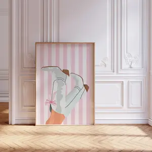 Coquette Cowgirl Boots Print Pink Preppy Cowgirl Room Decor Cute Bow Wall Art Trendy Dorm Poster for Girls' Bedroom Country Western Aesthetic Gift Kids
