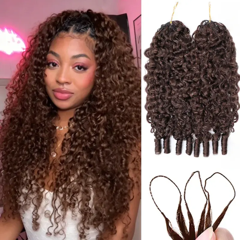 ISEE HAIR #4 Chocolate Brown Burmese Curly Crochet Human Hair Extensions -Boho Knotless Braids, Pre-Separated Miracle Knots, Plush Texture, 50g/Pack (32-38 Strands), Lightweight Time-Saving Summer Braids#SoHoChic #TikTokShopBackToSchool