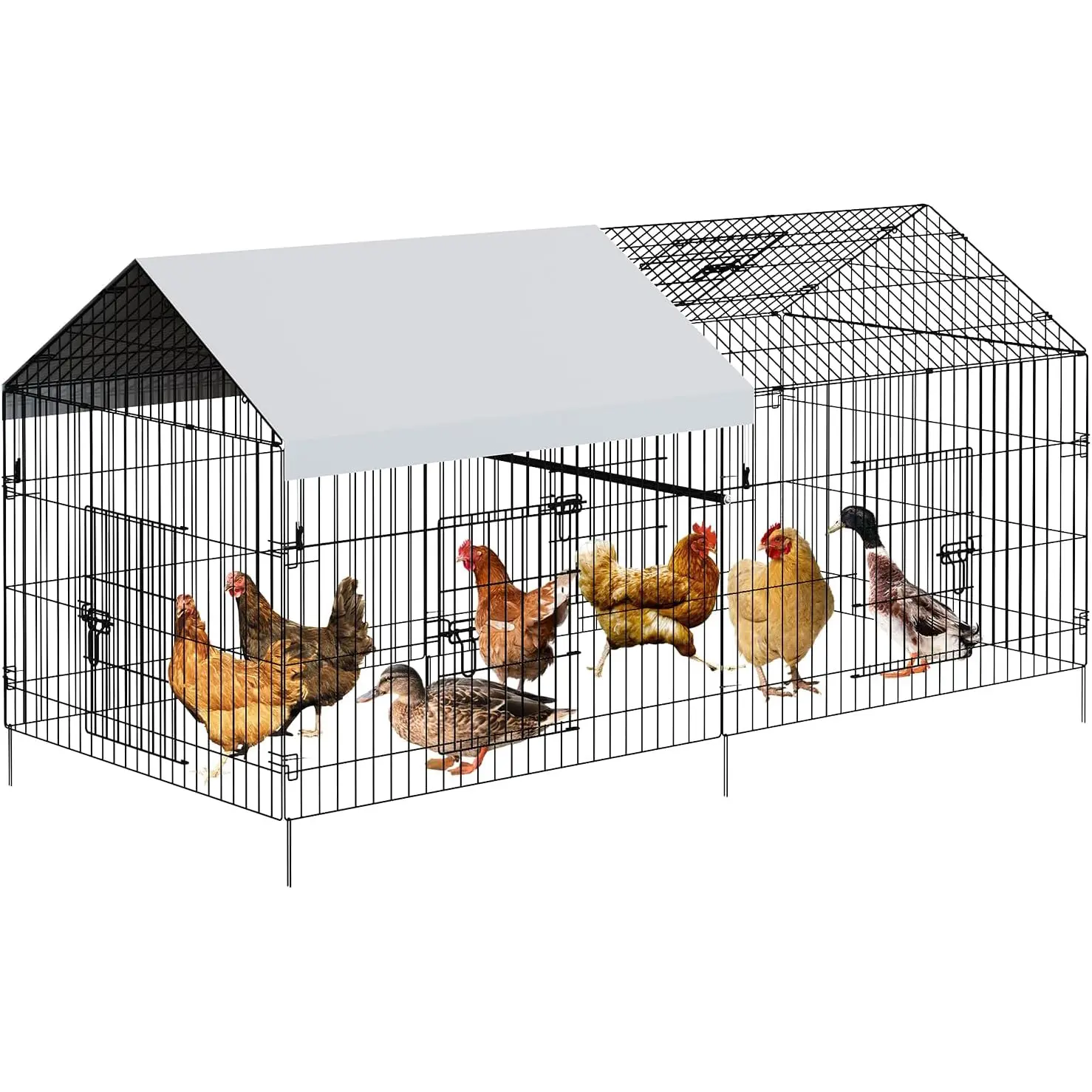 Metal Chicken Coop,Chicken Run for Yard with Waterproof Cover, Outdoor Portable Chicken Pen with Doors and Window, Chicken House, Outdoor Backyard Farm Cage Crate Pet Playpen Exercise Pen for Duck Hen