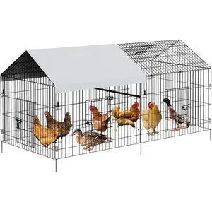 Metal Chicken Coop,Chicken Run for Yard with Waterproof Cover, Outdoor Portable Chicken Pen with Doors and Window, Chicken House, Outdoor Backyard Farm Cage Crate Pet Playpen Exercise Pen for Duck Hen