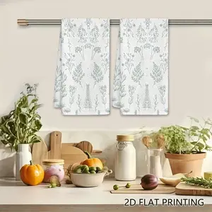 2PC  Minimalist Botanical Leaves and Flowers Line Art Swedish Dishcloth, Floral Reusable Absorbent Cellulose Sponge Wipe, Kitchen Cleaning Cloth