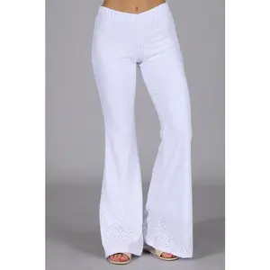 Chatoyant Eyelet Lace Stretch Flare Pants - White