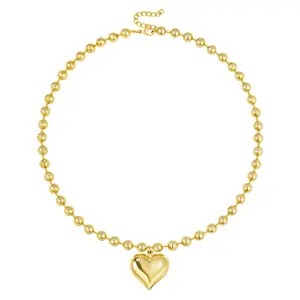 KissYan jewelry Heart Necklace for Women, 14K Gold Plated Chunky Puffy Pendant Charm Choker, Trendy Statement Ball Chain Jewelry Gifts Valentine's Day Gifts