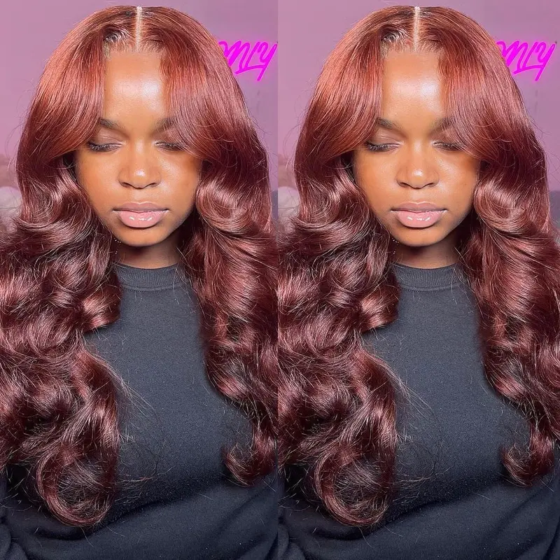 13x4 Lace Front Human Hair Wigs for Women Shiny Orange and Chocolate Brown Colored Body Wave Human Hair Pre Plucked 180 Density Wigs