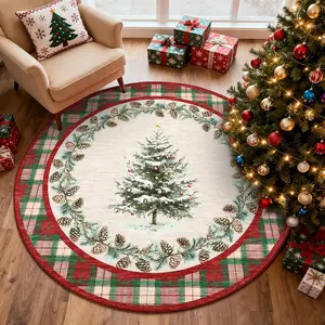 Christmas Carpet Round Mat Washable Non-Slip Living Room Bedroom Rug Tree Print Holiday Decor Soft Comfortable Sofa Coffee Table Pad Home Decorative Rug
