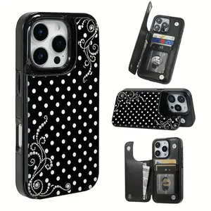Phone case: Pearl polka dot dream pattern, this practical TPU phone case adopts pattern design, with card slot function, can store bank cards, bus cards and other cards. Suitable for iPhone 16 Pro Max, 16, 15 Pro, 14 PLUS, 13, 12 Pro Max series. Can be us