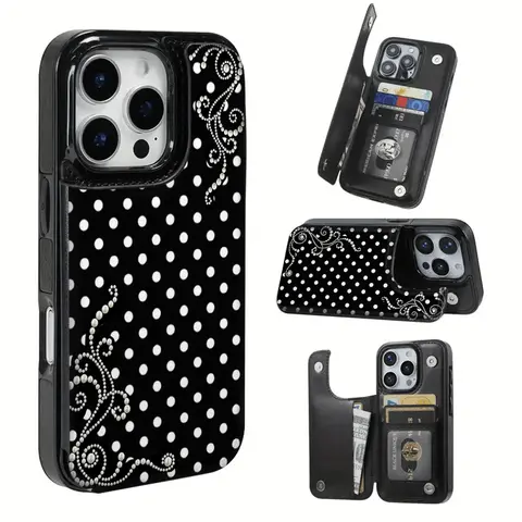Preppy American Retro Cowboy Pearl Polka Dot TPU Smartphone Case with Card Slot - Practical Handheld Accessory for iPhone 17 Pro Max,16,15 Pro,14 PLUS,13,12 Pro Max & Samsung S25, Bohoo-Style Phone Accessories (Pearl Polka Dot Adds Playful Charm)