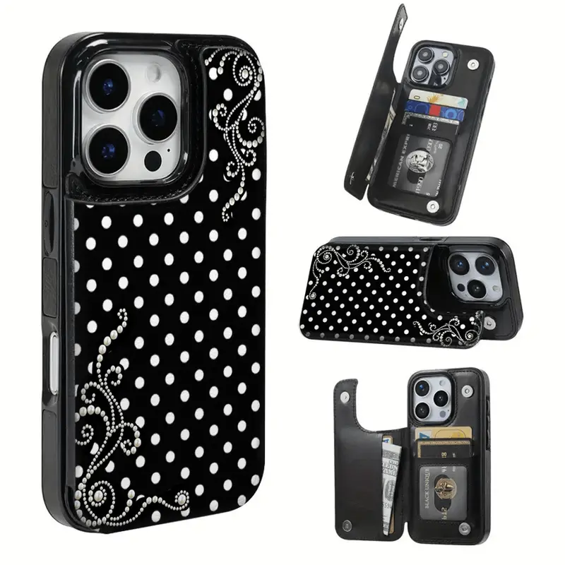 Preppy American Retro Cowboy Pearl Polka Dot TPU Smartphone Case with Card Slot - Practical Handheld Accessory for iPhone 17 Pro Max,16,15 Pro,14 PLUS,13,12 Pro Max & Samsung S25, Bohoo-Style Phone Accessories (Pearl Polka Dot Adds Playful Charm)