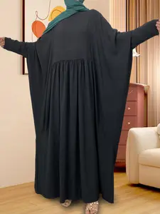 Women's Solid Batwing Sleeve Lounge Dress, Casual Comfy Long Sleeve Dress for Daily Wear, Ladies Sleepwear for All Seasons