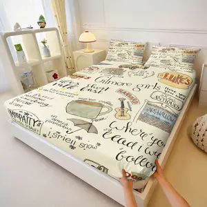 Classic American Drama Theme Fitted Sheet Set,Includes 1 Fitted Sheet and 2 Pillowcases,Gilmore Girls Stars Hollow Bed Sheet,Fashionable Fabric Design,Bringing Comfort to Your Sleep,Decorative Bedsheet Sets,Home Decor