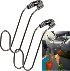 Unbreakable Car Bag Hooks - Large, Solid Metal Car Seat Hooks for Purse, Backpack, Coats, Hats and Heavy Bags up to 40 lbs - Secure Attachment Fits All Metal Headrest Posts, 2-Pack