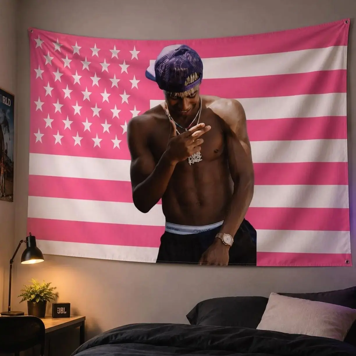 Lamine Yamal Pink American Flag, Soccer Player Ameican Pink Flag, Room Decor, Fan Gift, gift for her