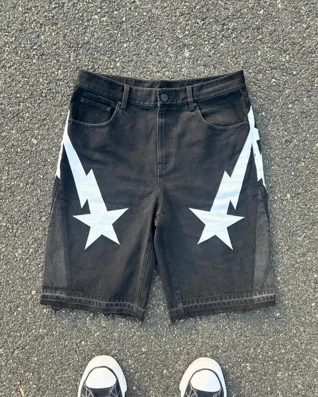 Baggy Wide-Leg Jorts Y2K Embroidered Street Casual