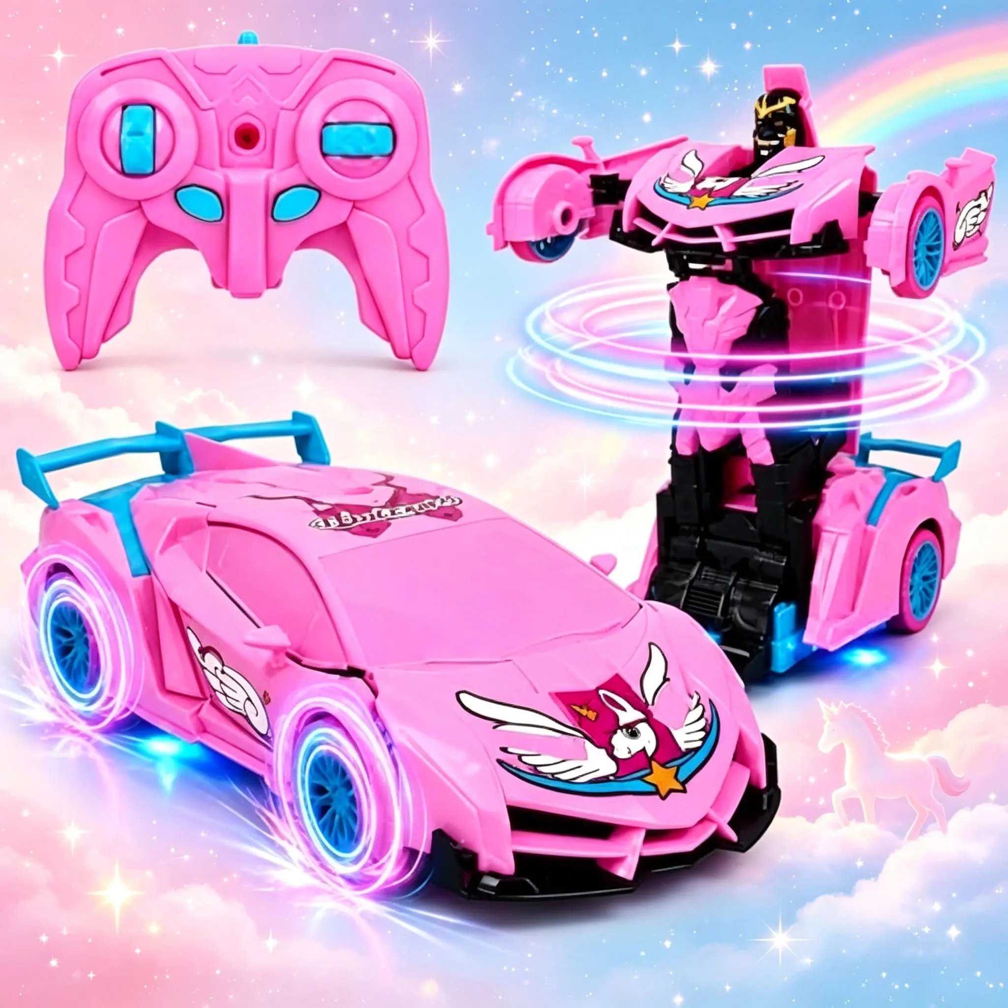 Pink 2.4GHz Remote-Control Stunt RC Toy Car for Girls, LED Lights, 1-Button Robot Transformation, Electric RC Gift for Kids Ages 4-8,,Magical Gift Toy for Kids Ages 4-8,fun birthday,remote-controlled car, rc toy,control stunt car,control car toy