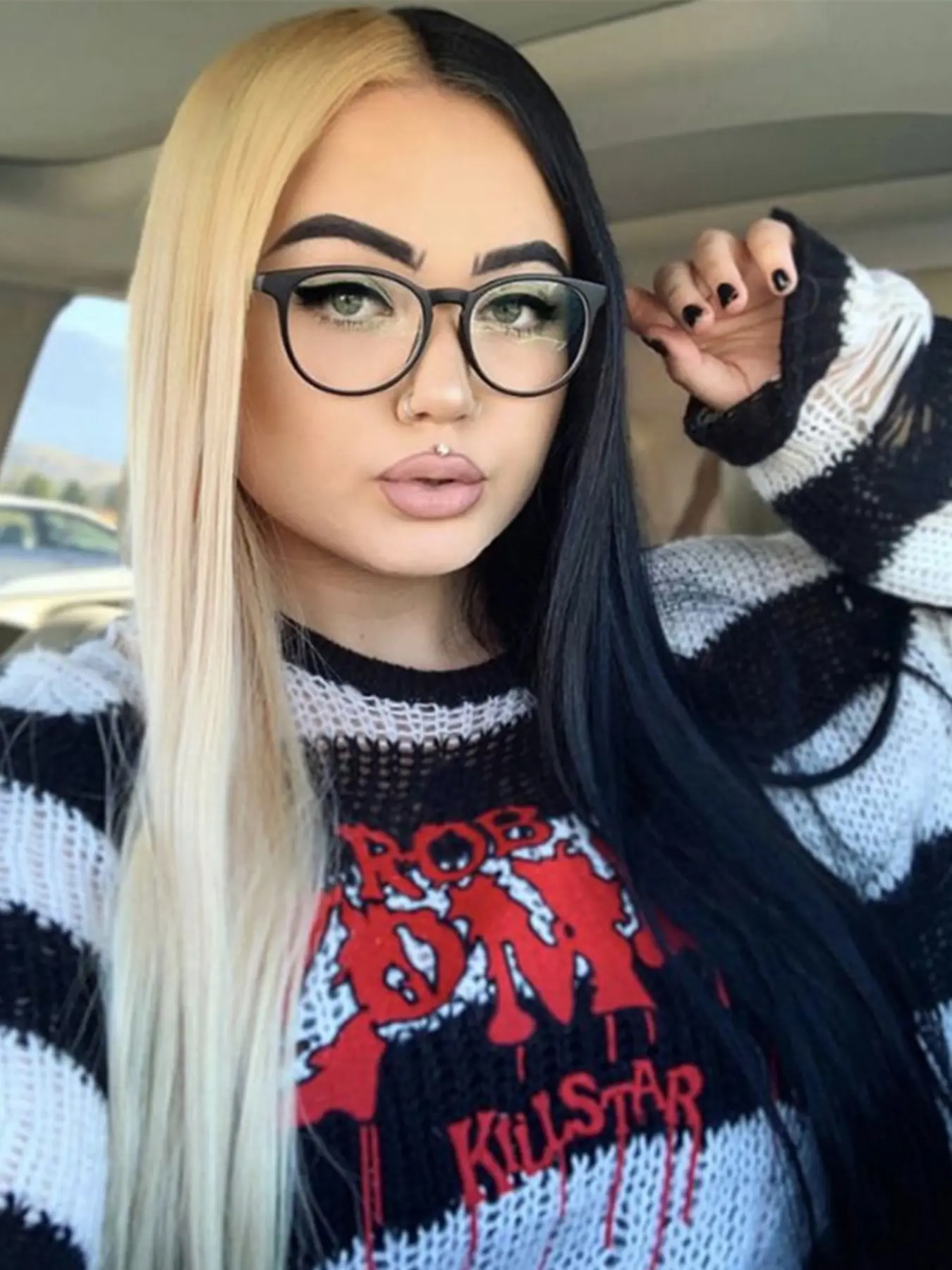 28inches Half Blonde Black Synthetic Lace Front Wigs For Women Girl Long Styles Straight Colored Wig Daily Use For Party Halloween 180 Density Synthetic Hair Wig