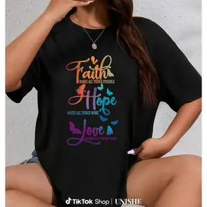 Women's Soft Cotton-Like Crew Neck Tee Featuring Butterfly and Letter Designs for Warm Weather