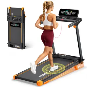 Smart 2-in-1 Folding Treadmill Run virtual map routes via App. Features 330 lbs capacity, cushioned belt, incline & high speed. Tracks heart rate & calories on the HD display. Perfect for home office use & folds away for easy storage!