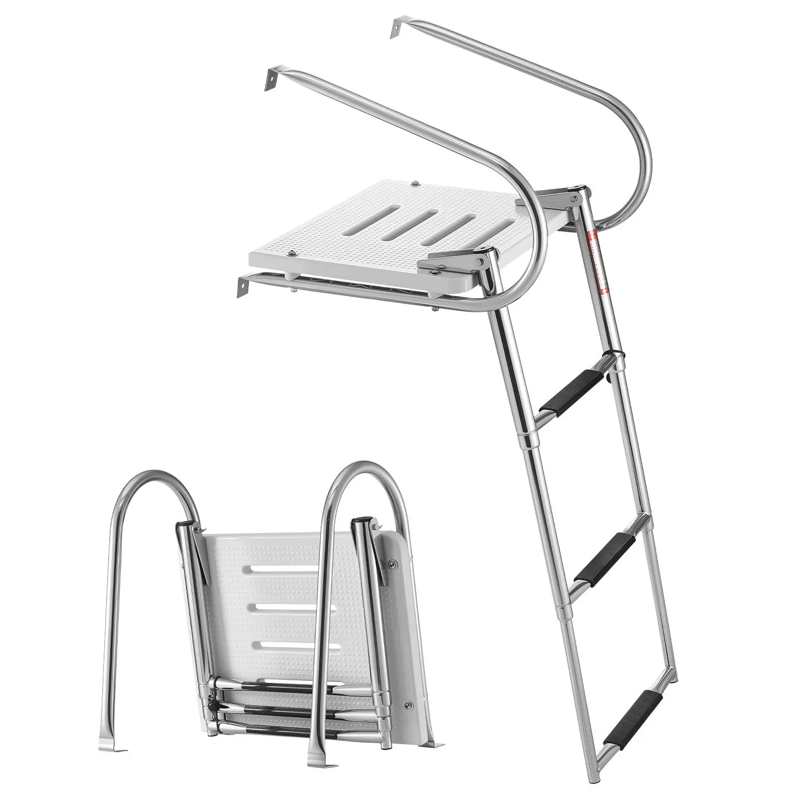【Summerfinds】VEVOR 3-Step Stainless Steel Telescoping Folding Boat Ladder400 lbs CapacityWide Anti-Slip Steps & HandrailsRear Entry for InboardsPontoon/Bass/Fishing Boat Accessories, Bass Boat Accessories