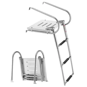 【fathersdaygift】VEVOR 3-Step Stainless Steel Telescoping Folding Boat Ladder400 lbs CapacityWide Anti-Slip Steps & HandrailsRear Entry for InboardsPontoon/Bass/Fishing Boat Accessories