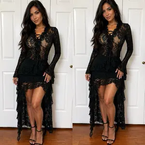 Marcela08-LACE ASYMMETRIC MIDI SKIRTS 95%Polyestee 5%Spandex