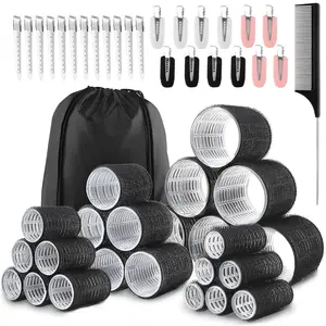 50 Count Hair Rollers Set Self Grip Curlers for Long Medium Short Hair 24 Count Hair Clips 4 Sizes 60 45 36 25mm Heatless Salon Quality Comb Included