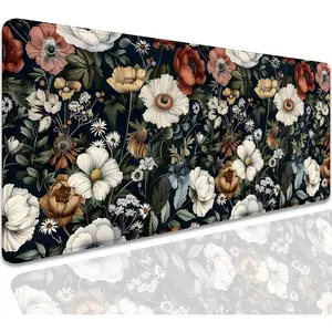 Colorful  Desk Pad  Pad,Daisy Floral  Mat with Stitched Edges,Non-Slip Rubber Base Mousepad for Office PC Keyboard Laptop and  Work Desk Mat(27.5X11.8 in)